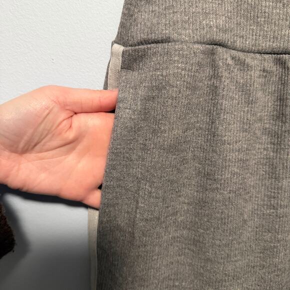 Ribbed High Waisted Tummy Control Drawstring Wide Leg Color Block Fleece Trouser - Picture 9 of 9